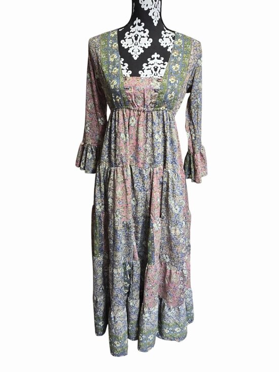 Boemo Dresses & Skirts - Boemo Anthropologie Floral Tiered Maxi Dress Ruffle Sleeves Small Boho Peasant